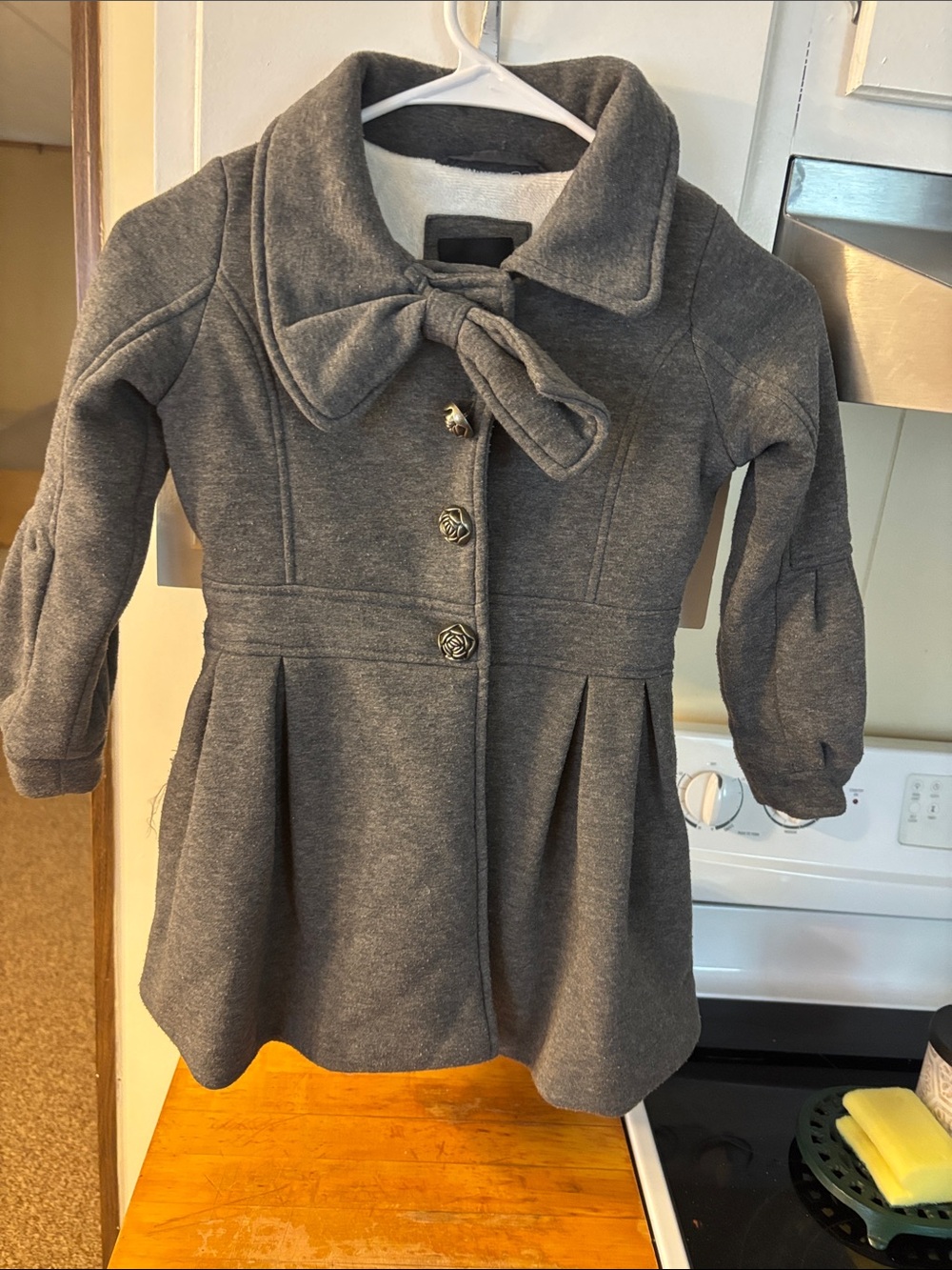 Girls' Gray Bow-Accent Polyester With Faux Fur Lining Coat